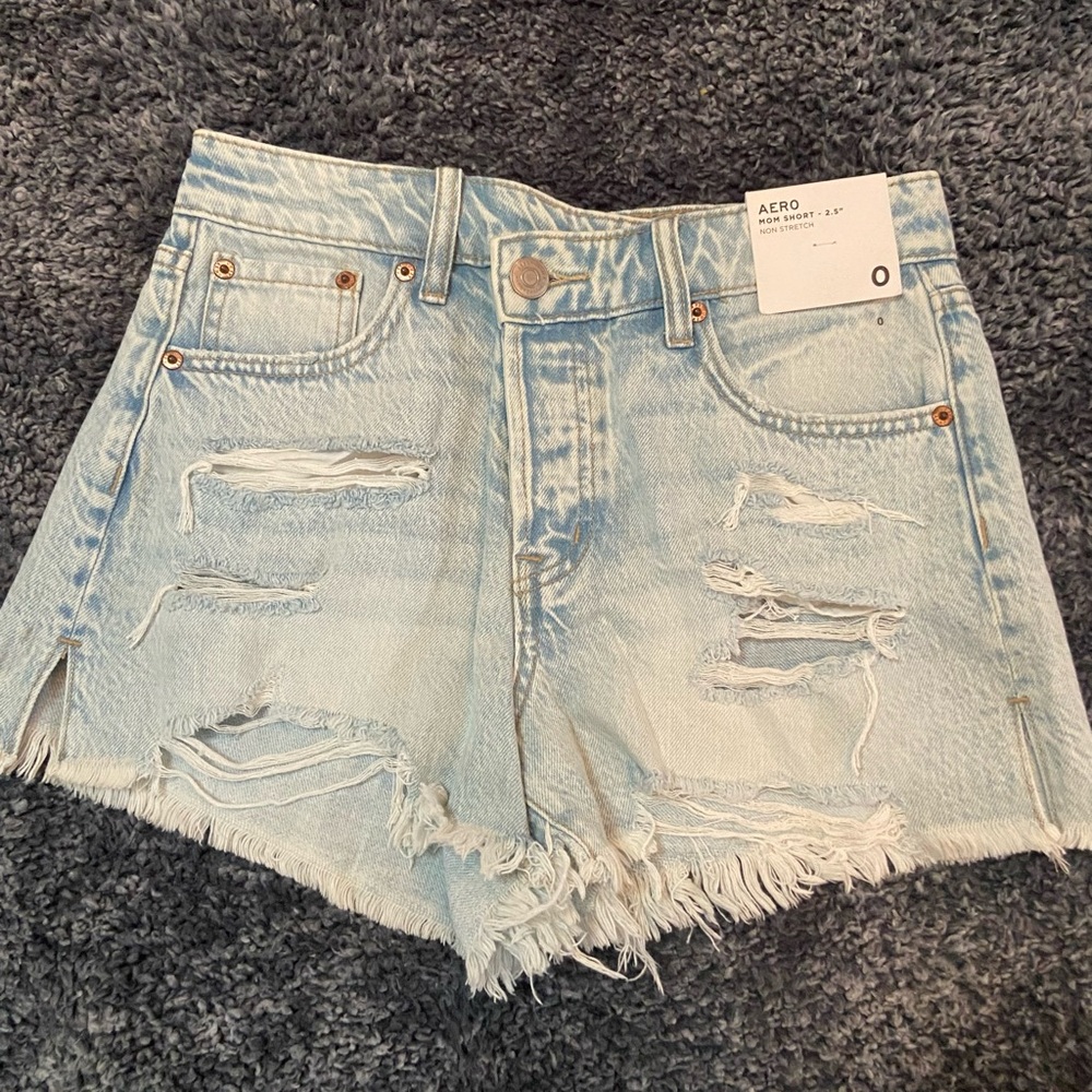 Aeropostale Light Blue Distressed Denim Shorts, 0
